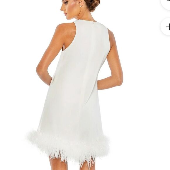 Mac Duggal 55804 White Feather Trim Mini Dress| Size 14 - Picture 2 of 9
